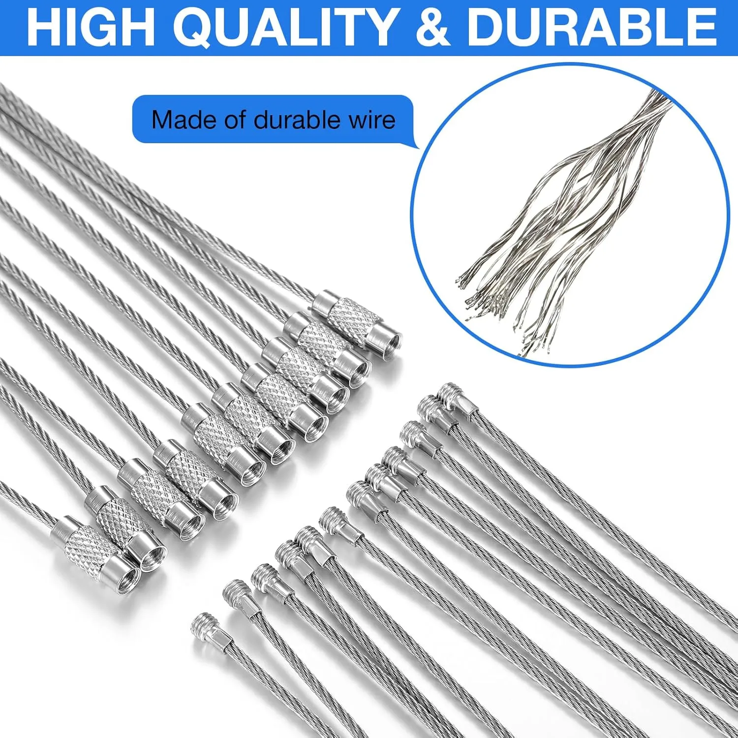 150 Pieces Wire Keychain Cable Stainless Steel Key Rings Loop Wire Cable Braided Steel Key Chain