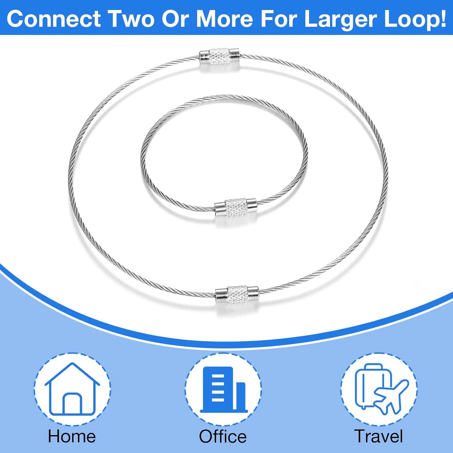 150 Pieces Wire Keychain Cable Stainless Steel Key Rings Loop Wire Cable Braided Steel Key Chain