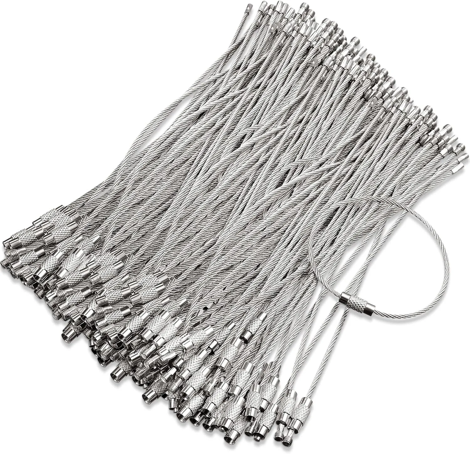 150 Pieces Wire Keychain Cable Stainless Steel Key Rings Loop Wire Cable Braided Steel Key Chain