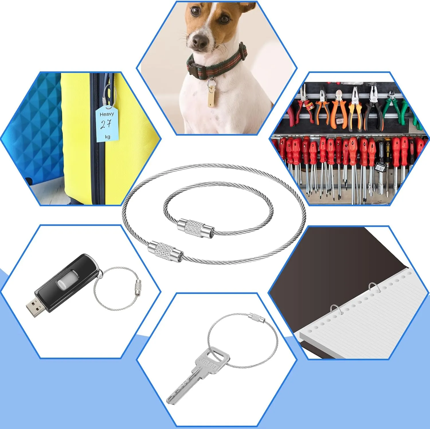 150 Pieces Wire Keychain Cable Stainless Steel Key Rings Loop Wire Cable Braided Steel Key Chain