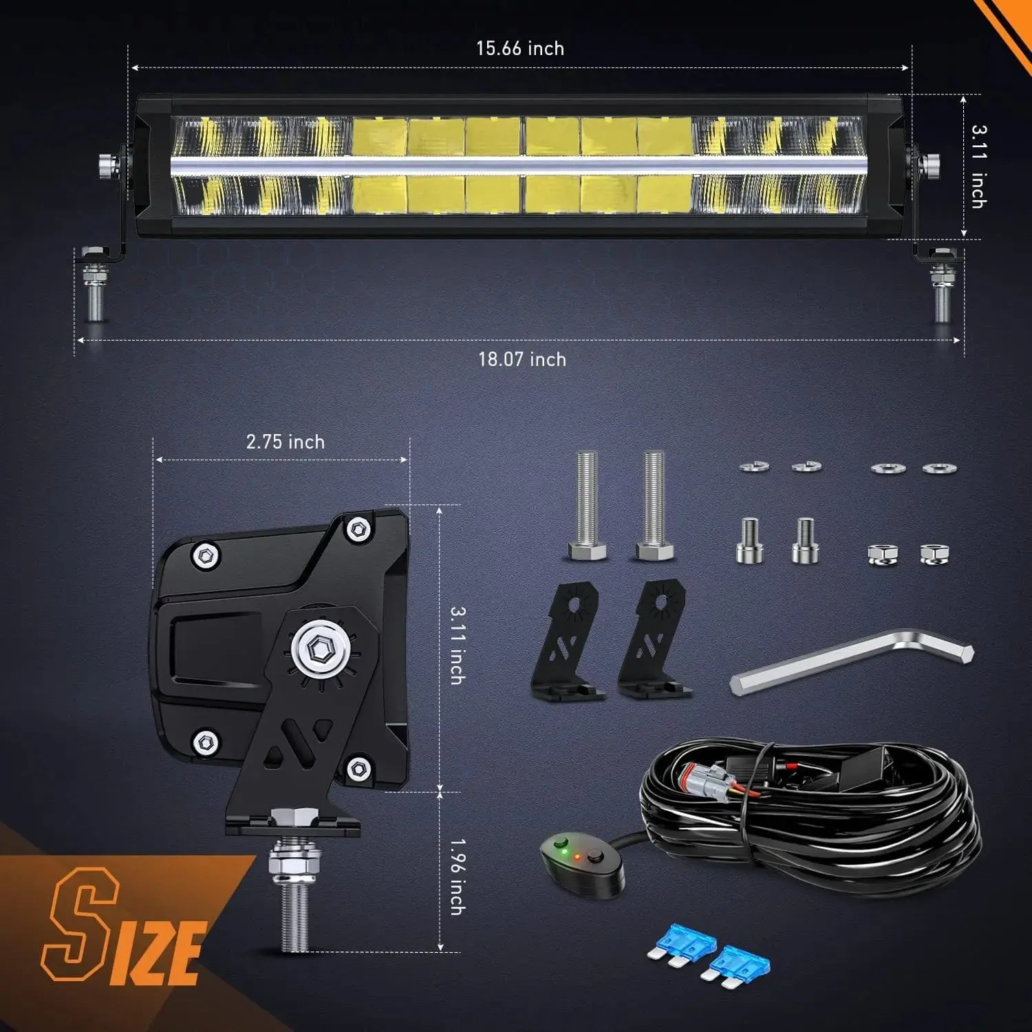 16 Inch 120W 12400LM Anti-Glare Spot Flood DRL LED Light Bar Kit | 16AWG Wire DT Switch