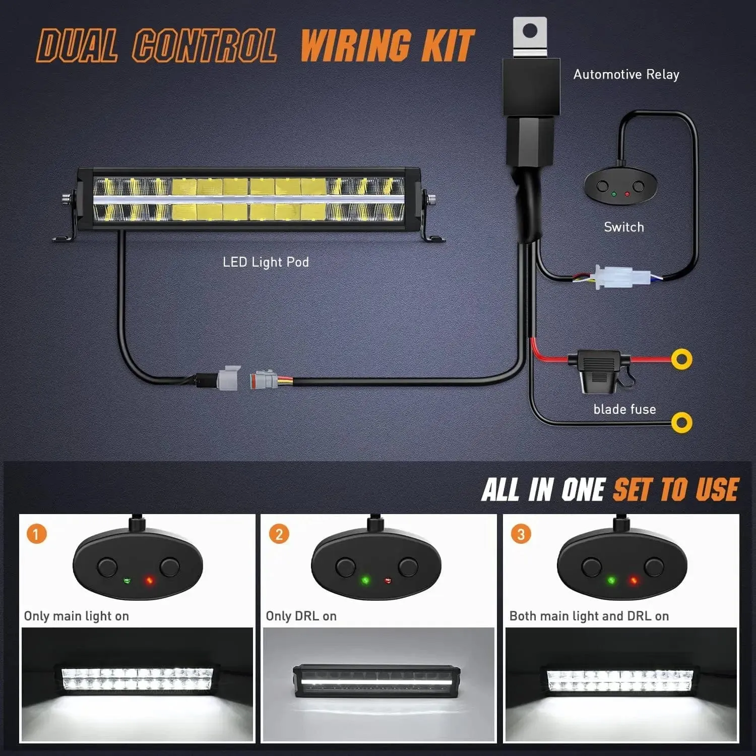 16 Inch 120W 12400LM Anti-Glare Spot Flood DRL LED Light Bar Kit | 16AWG Wire DT Switch