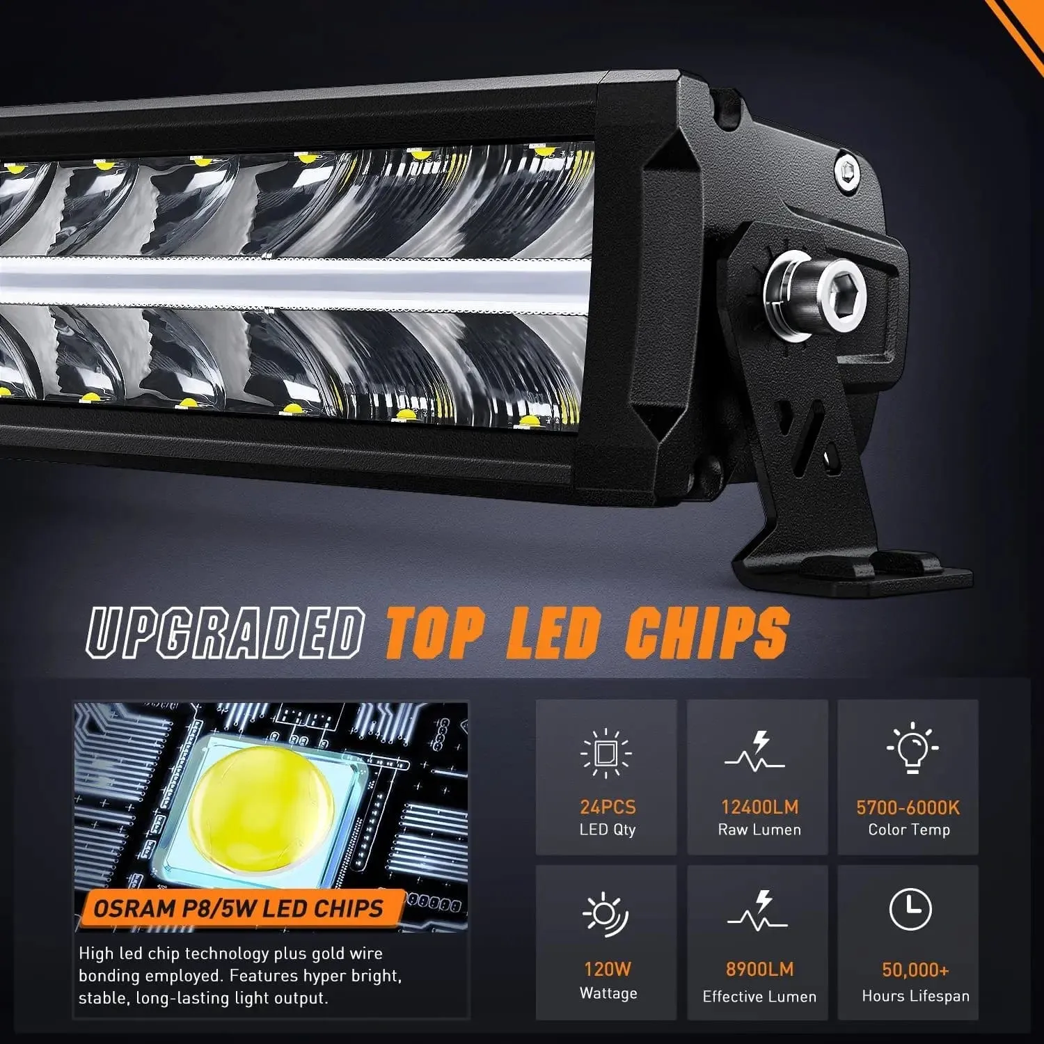 16 Inch 120W 12400LM Anti-Glare Spot Flood DRL LED Light Bar Kit | 16AWG Wire DT Switch