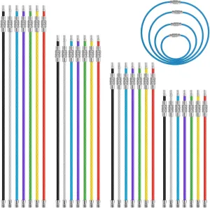28 Pcs Metal Wire Keychains, 2mm Stainless Steel Connecter Key Rings Loops, 4" 6" 7.8" 10" Coated Wire Cable Key Rings for Hiking Luggage ID Tags,Key Tags,Keyrings, Kitchen Utensils -7 Colors