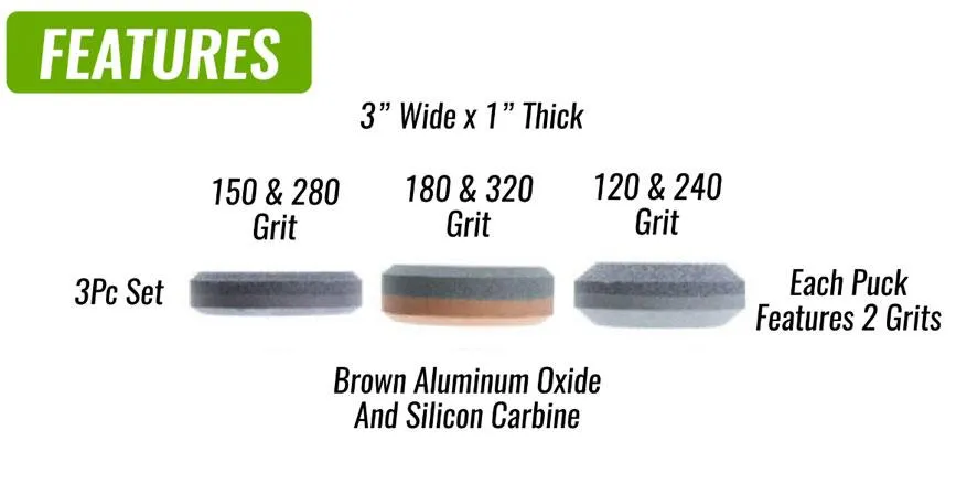 3Pc/3" Double Sided Round Sharpening Stone - Puck  Set