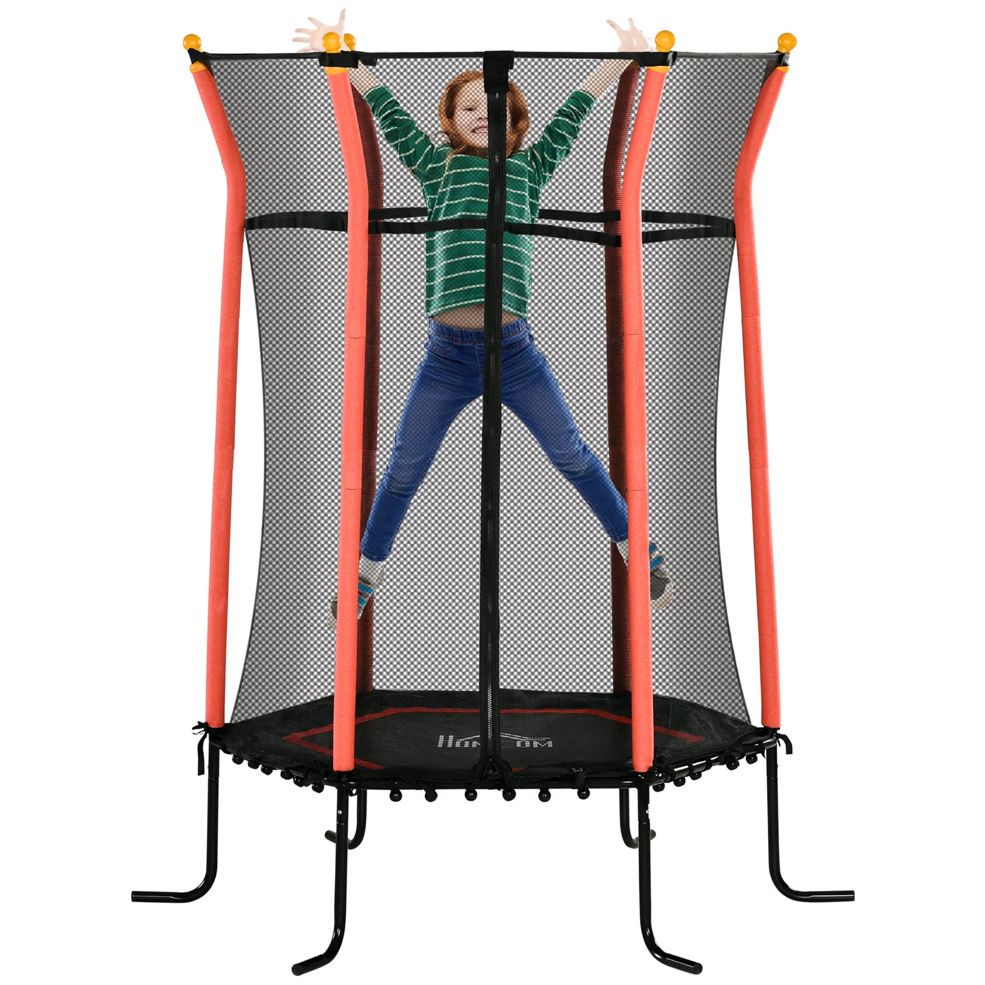 5.4FT Kids Trampoline With Enclosure Indoor Outdoor for 3-10 Years Red