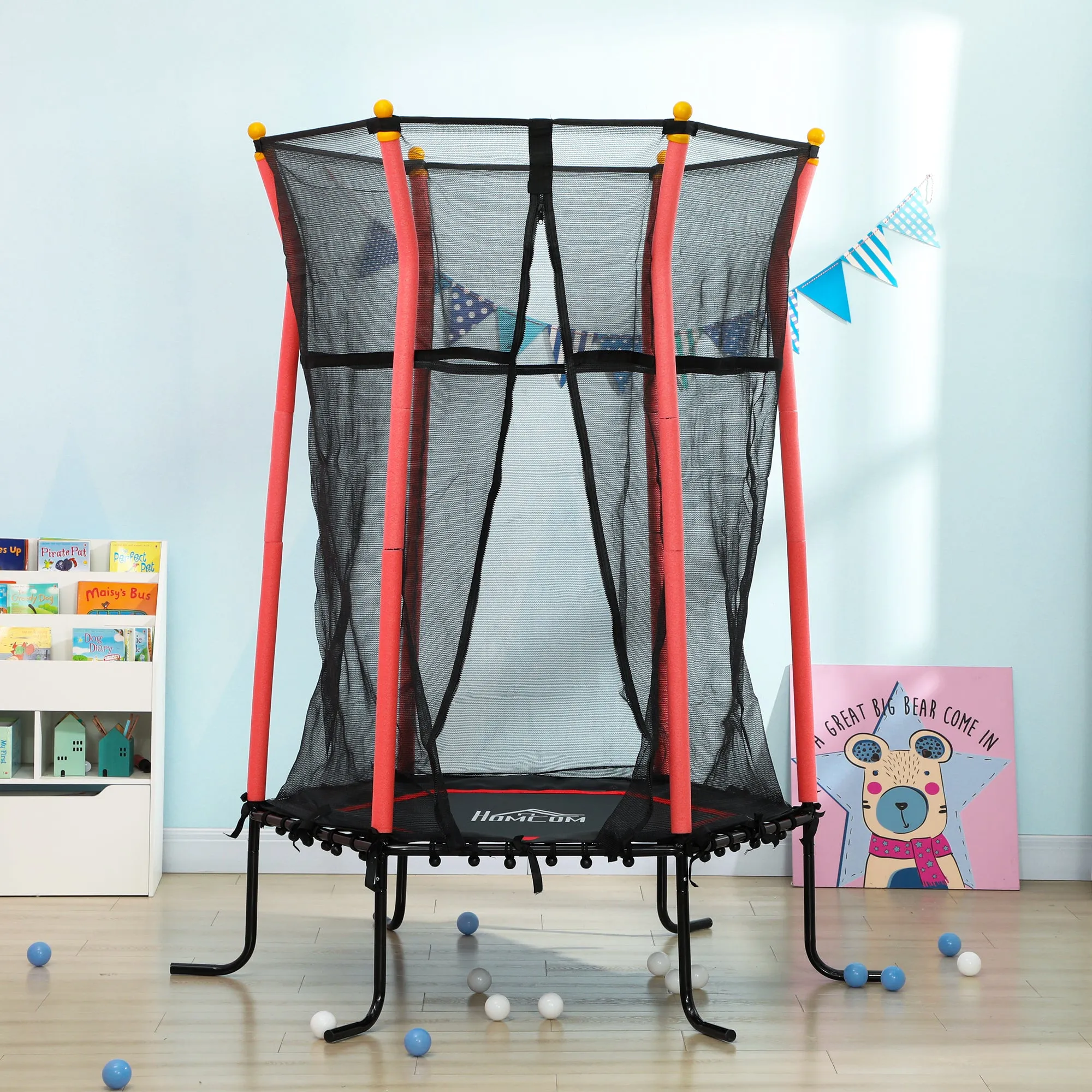 5.4FT Kids Trampoline With Enclosure Indoor Outdoor for 3-10 Years Red