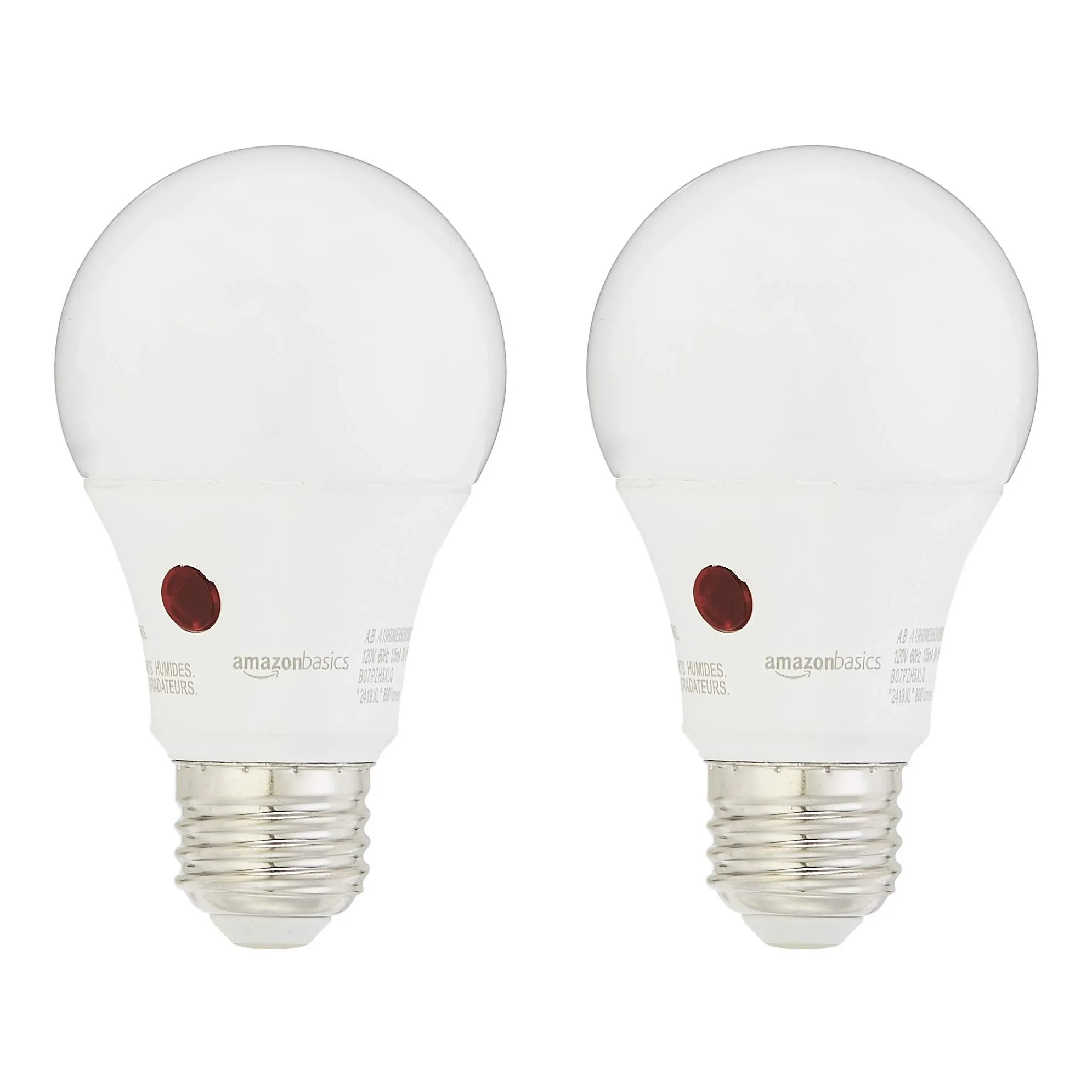 Amazon Basics A19 Dusk to Dawn Sensor LED Outdoor Light Bulb, 60W Equivalent, Energy-Efficient 9W, Daylight White, 2700K, E26 Base, 10,000 Hours, 2 Count (Pack of 1)
