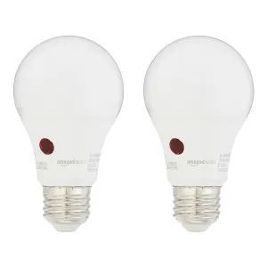 Amazon Basics A19 Dusk to Dawn Sensor LED Outdoor Light Bulb, 60W Equivalent, Energy-Efficient 9W, Daylight White, 2700K, E26 Base, 10,000 Hours, 2 Count (Pack of 1)