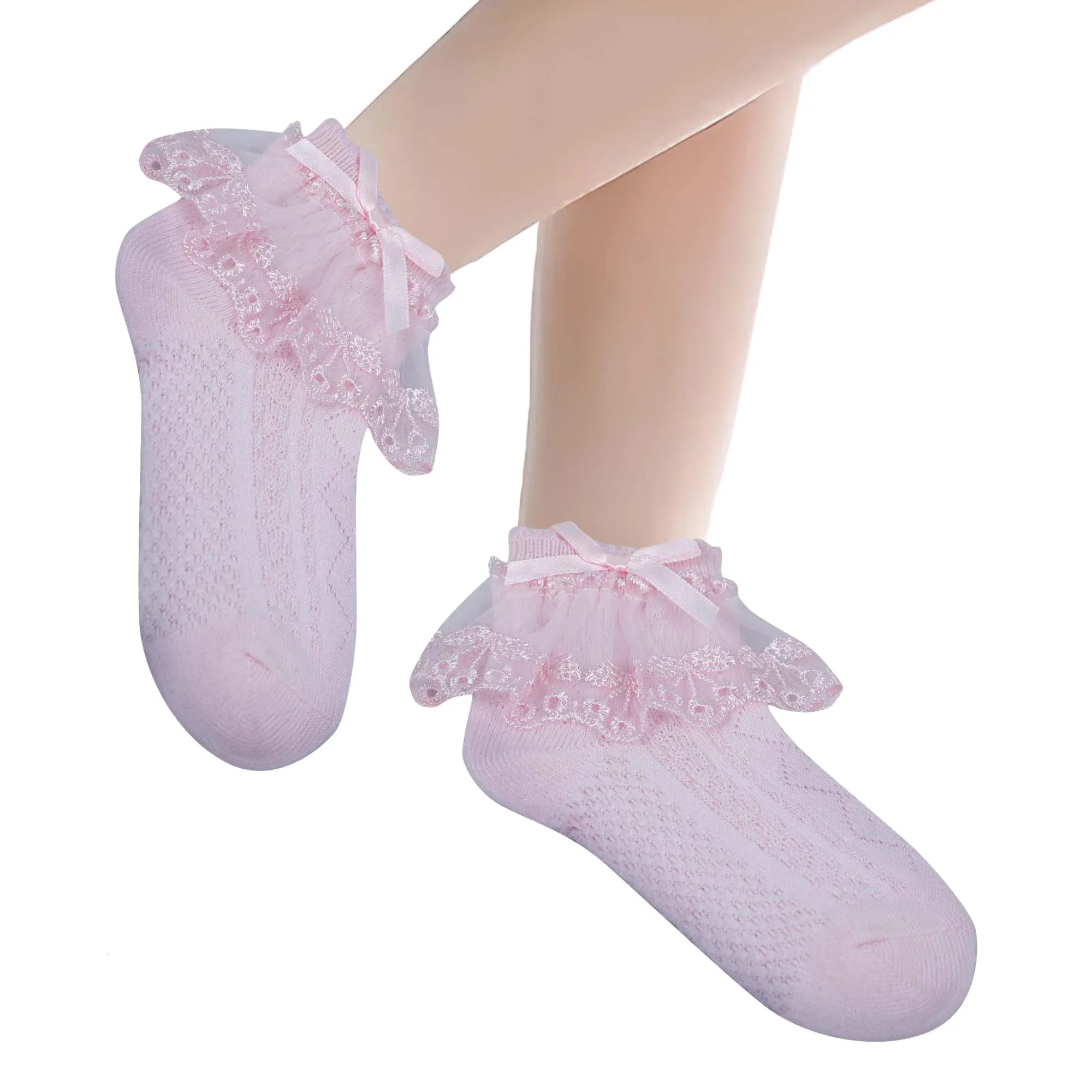 Baby Moo Lace Frill Soft Socks Pack of 6 - White, Pink