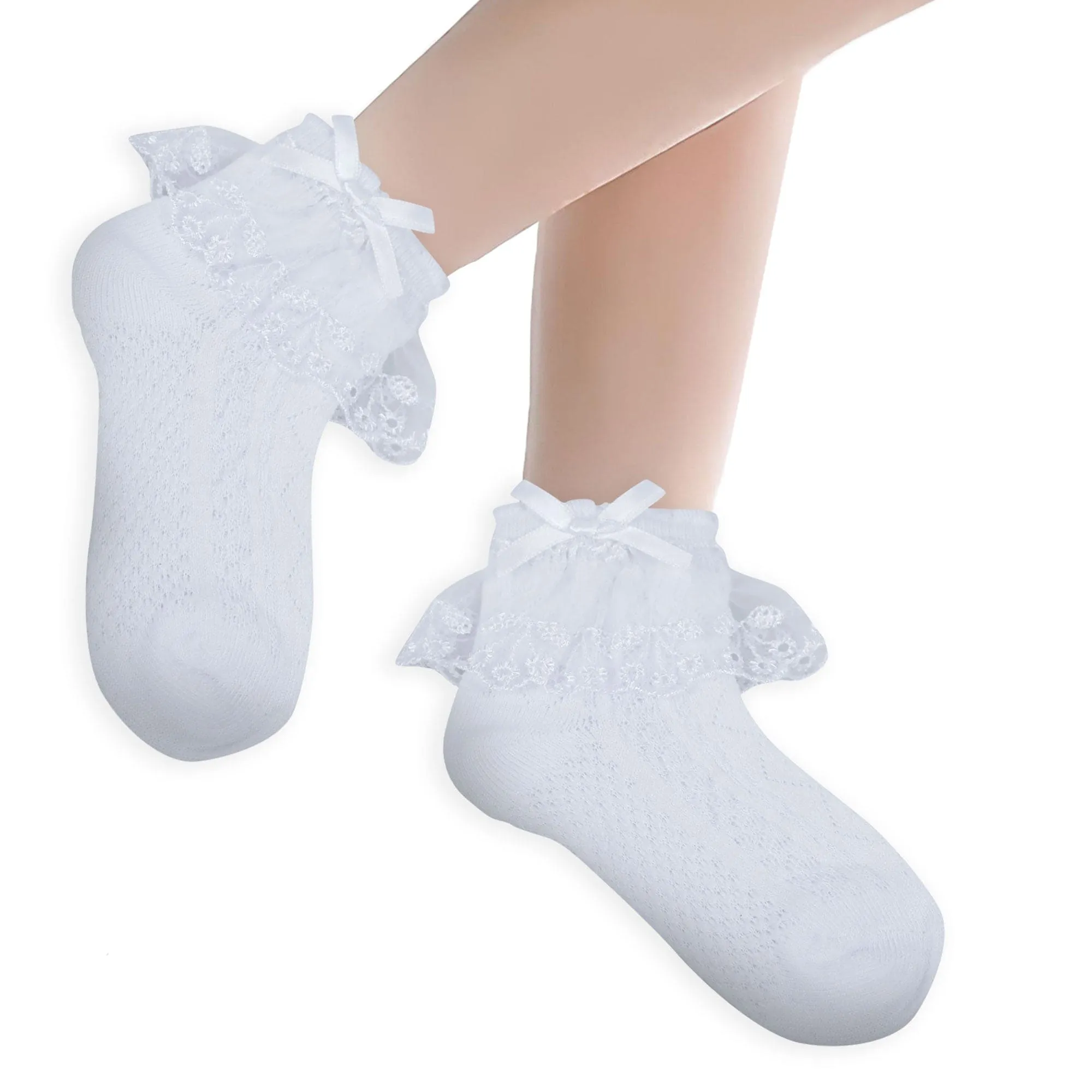 Baby Moo Lace Frill Soft Socks Pack of 6 - White, Pink
