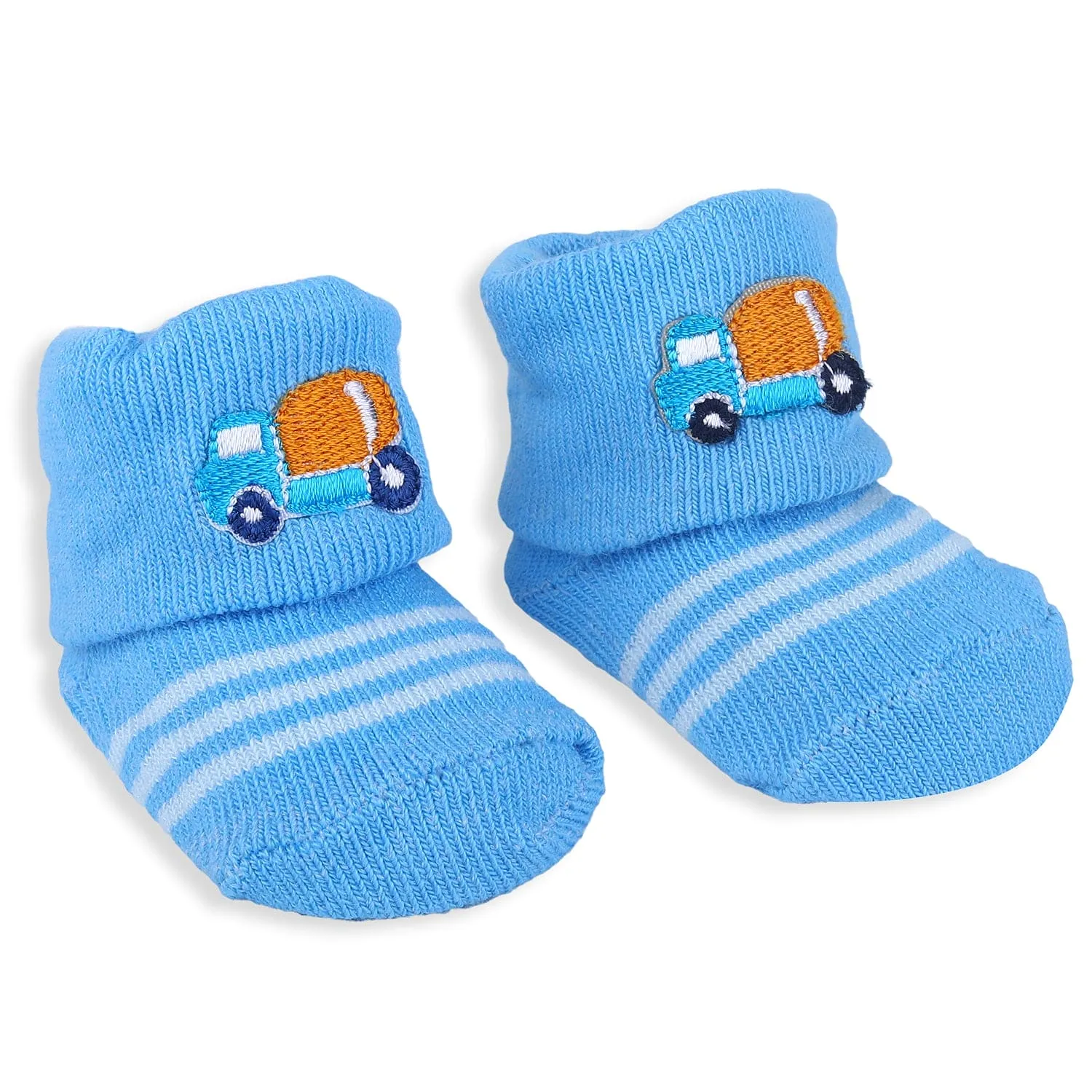 Baby Moo Lorry And Stripes Newborn Breathable Infant Cotton Socks - Blue