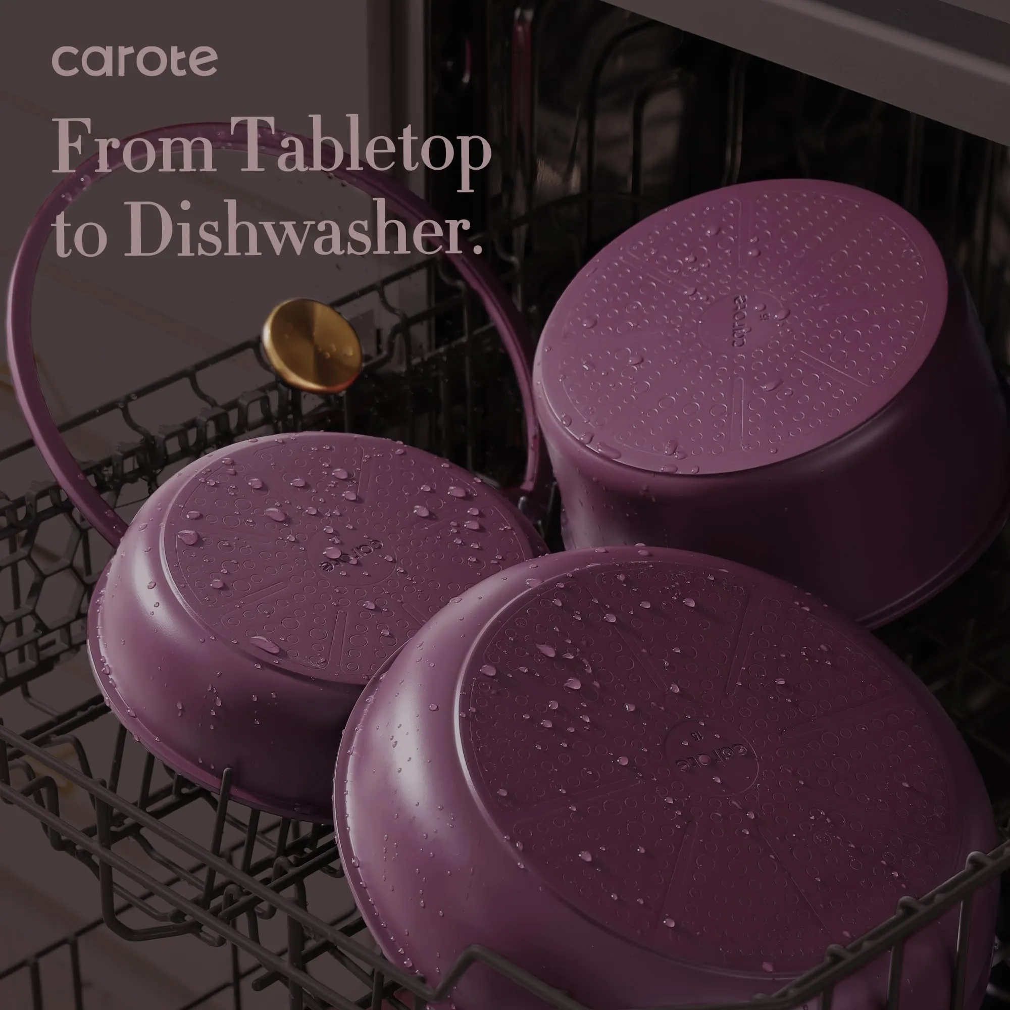 CAROTE 19pcs Pots and Pans Set, Nonstick Cookware Set Detachable Handle, Induction Kitchen Cookware Sets Non Stick with Removable Handle, RV Cookware Set, Gold and Purple