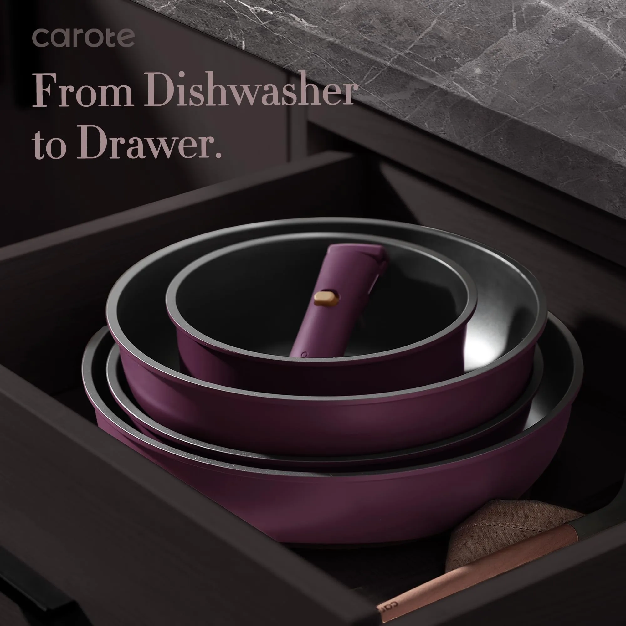 CAROTE 19pcs Pots and Pans Set, Nonstick Cookware Set Detachable Handle, Induction Kitchen Cookware Sets Non Stick with Removable Handle, RV Cookware Set, Gold and Purple