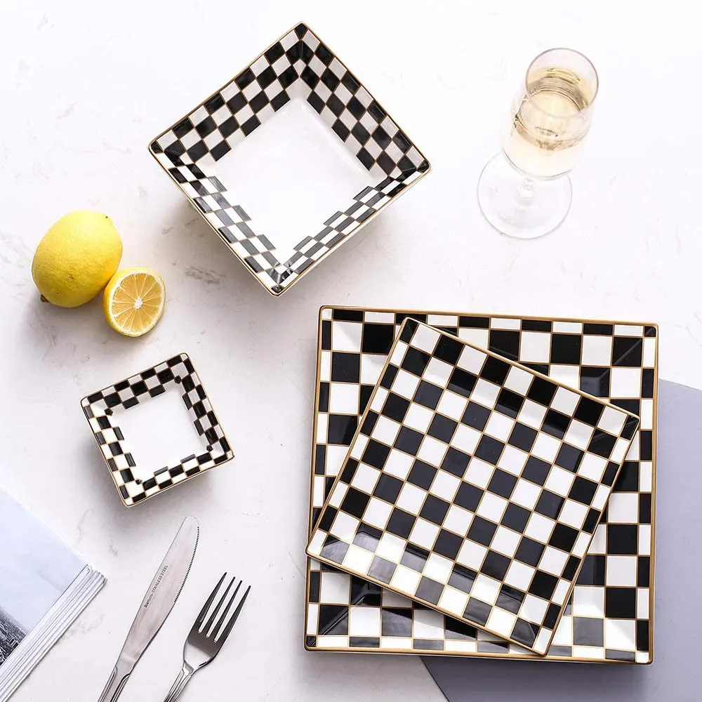 Checker Pattern 24-piece Square Dinnerware Set for 6