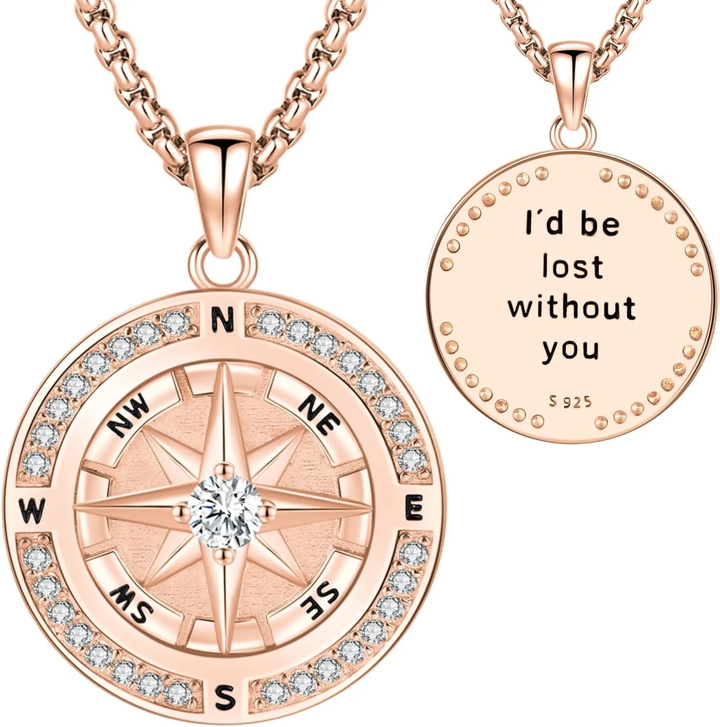 Eusense Compass Necklace for Women Men 925 Sterling Silver Compass Jewelry Compass Pendant Necklace Gifts for Her Him Birthday Anniversary Wedding Lover Graduation Valentine
