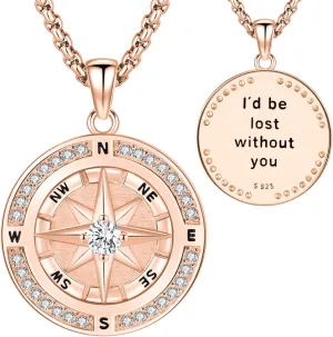 Eusense Compass Necklace for Women Men 925 Sterling Silver Compass Jewelry Compass Pendant Necklace Gifts for Her Him Birthday Anniversary Wedding Lover Graduation Valentine