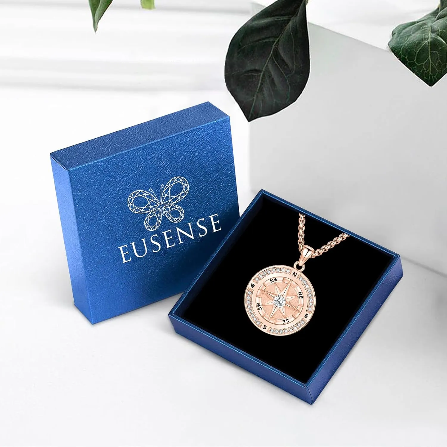 Eusense Compass Necklace for Women Men 925 Sterling Silver Compass Jewelry Compass Pendant Necklace Gifts for Her Him Birthday Anniversary Wedding Lover Graduation Valentine