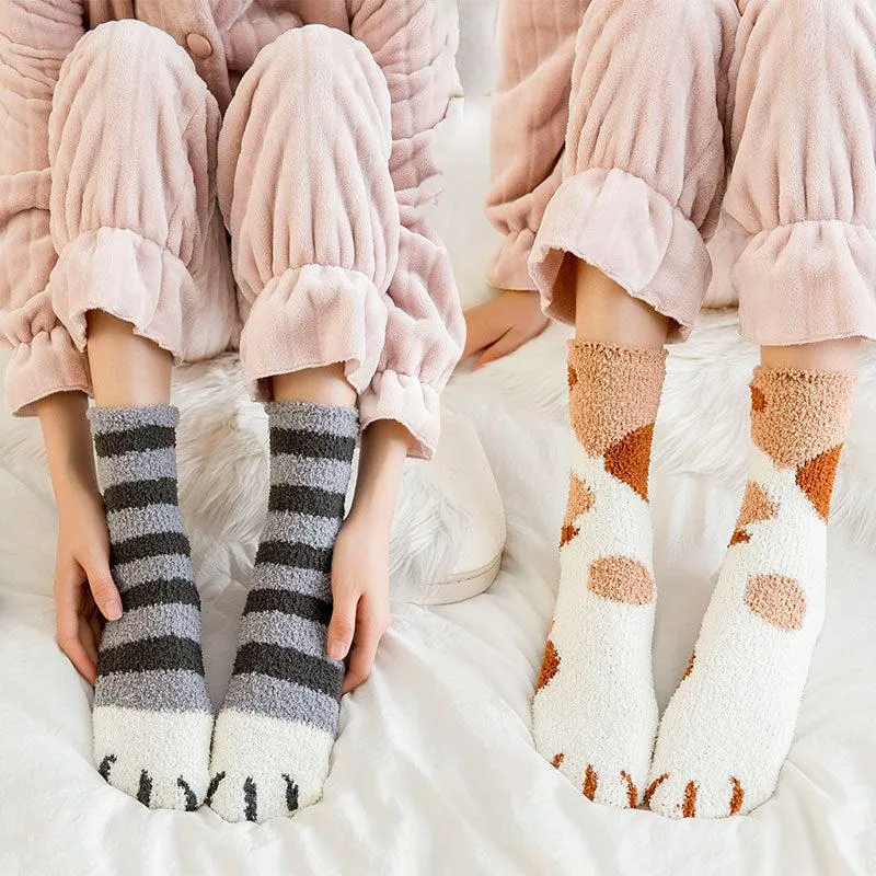 Fluffy Cat Paw Fuzzy Fleece Socks