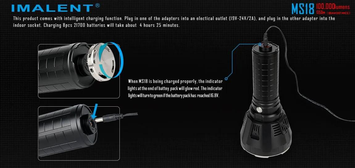 Imalent MS18 Rechargeable Flashlight 100,000 Lumens LED Light w/ Strap & Charger