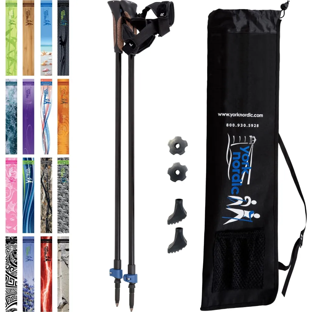 Just Black Hiking & Walking Poles w-flip locks, detachable feet and travel bag - pair - For Heights up to 6’2”