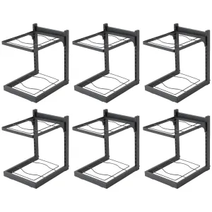 Kuber Industries 2-Layer Pots and Pans Organiser Rack|Kitchen Organization And Storage|Adjustable Pot Lid Holder Rack|Home Kitchen Accessories Pack of 6 (Black)