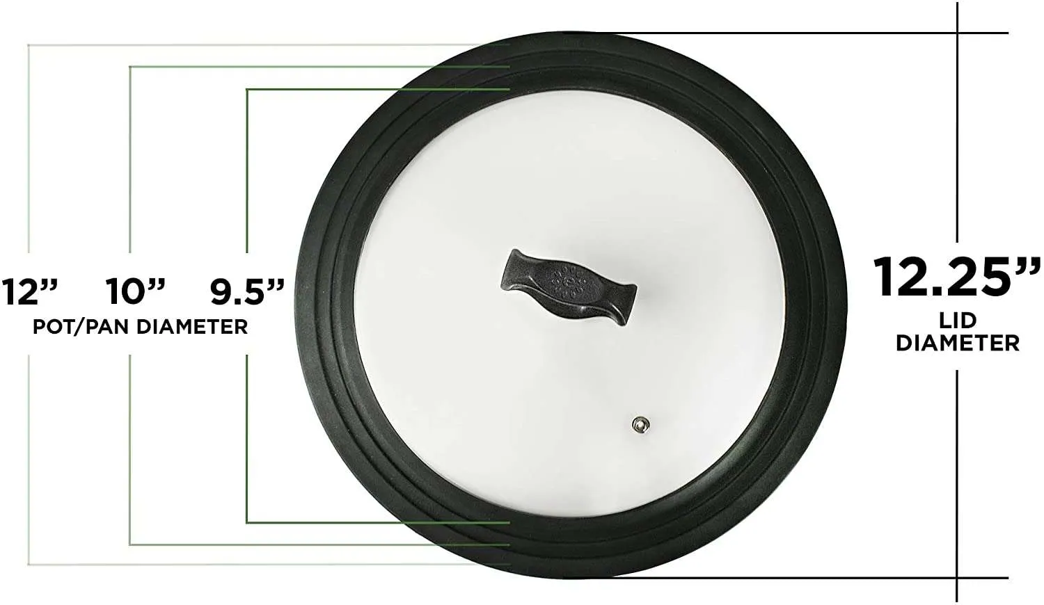 Large Universal Lid, 9.5”-12”, Vented Tempered Glass, Silicone Rim - Ecolution