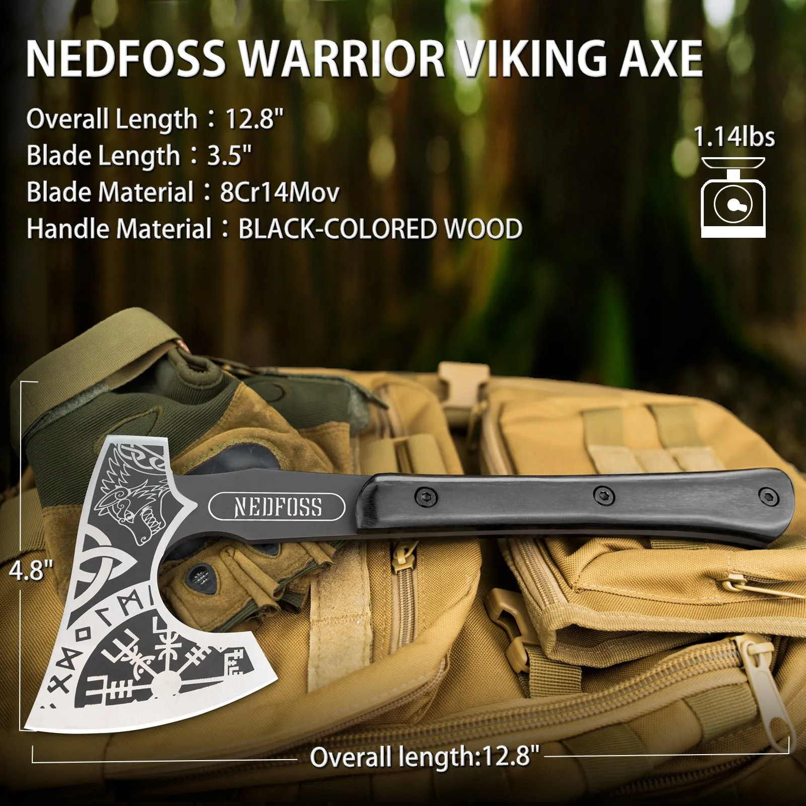 Nedfoss Berserker Tomahawk, Full Viking Axe  Nordic Valhalla Vikings Bearded Axe