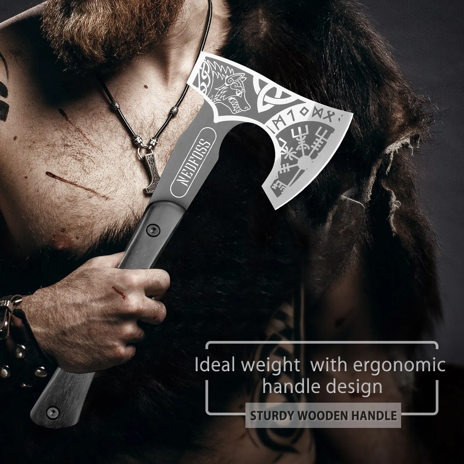 Nedfoss Berserker Tomahawk, Full Viking Axe  Nordic Valhalla Vikings Bearded Axe