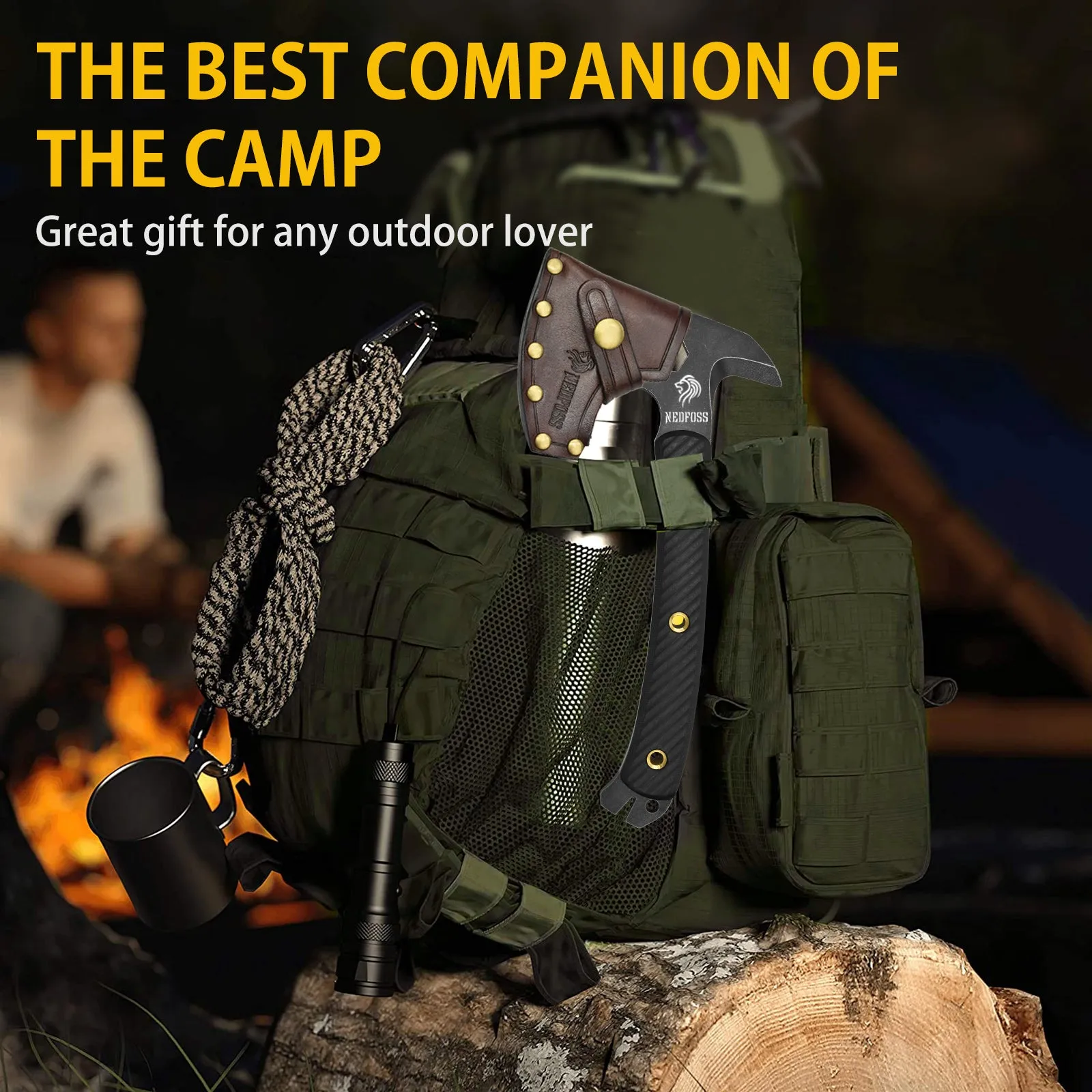 Nedfoss Bison Survival Axe, Tactical Axe  Multifunctional Pack Hatchet