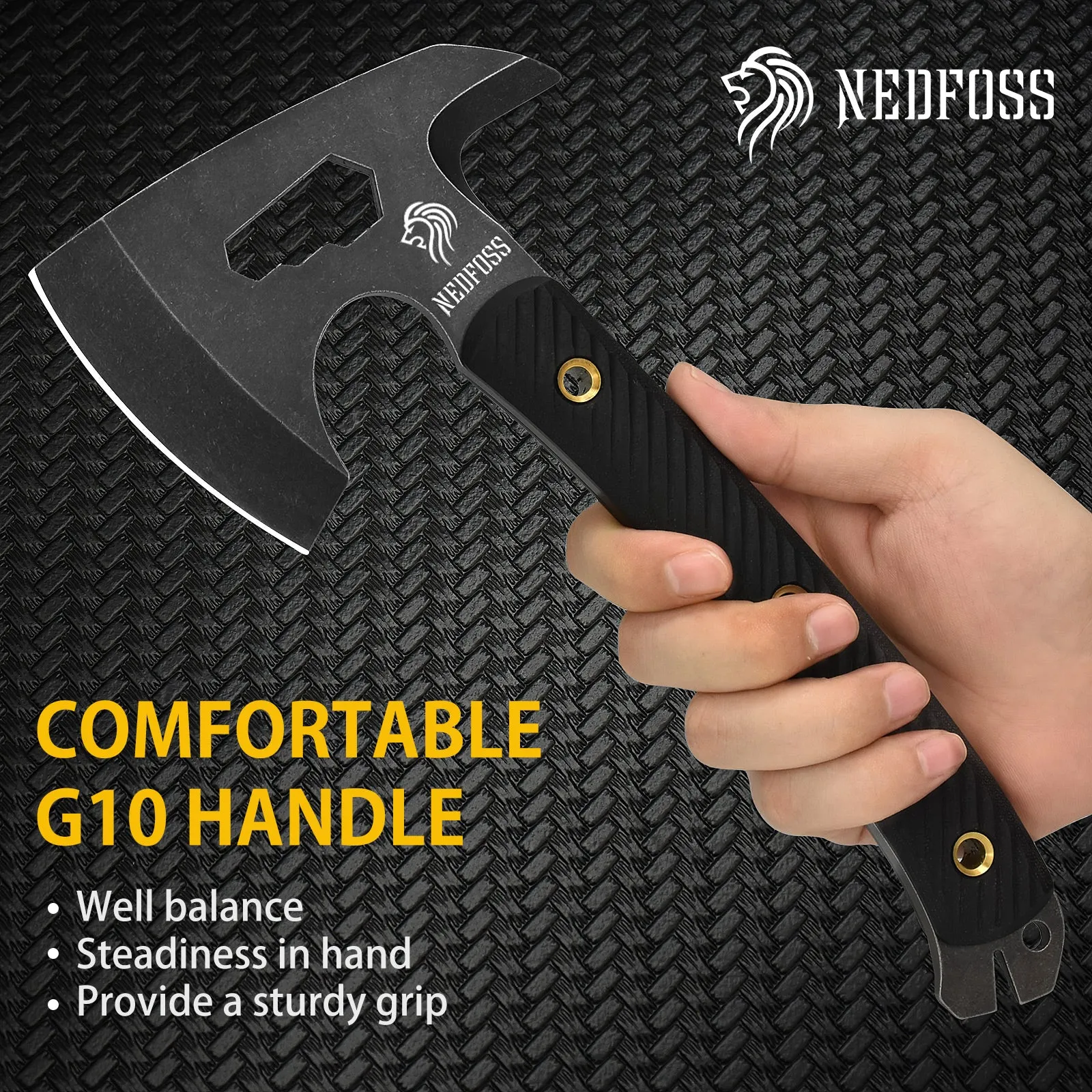 Nedfoss Bison Survival Axe, Tactical Axe  Multifunctional Pack Hatchet