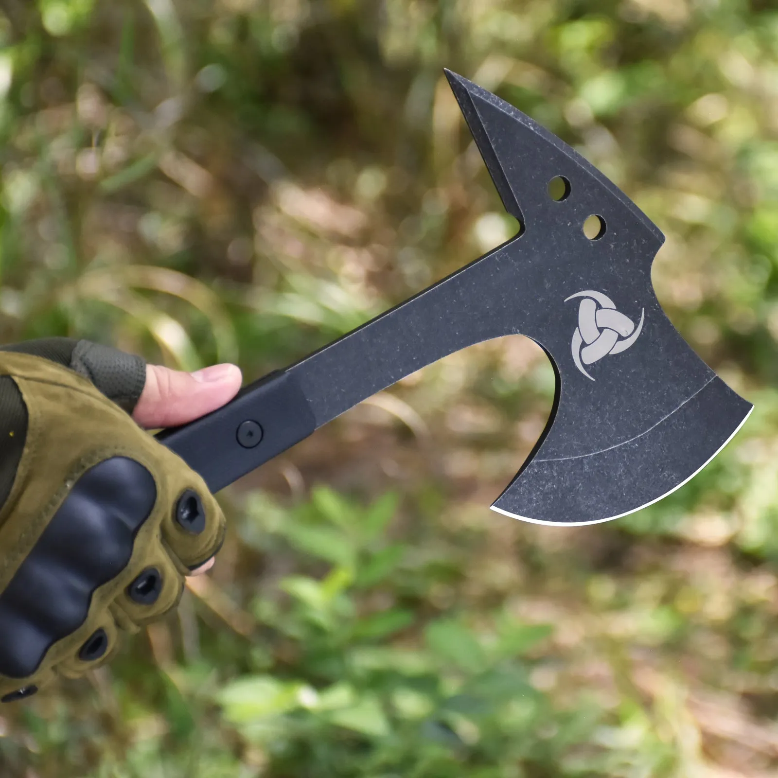 Nedfoss Eagle Full Tang Tactical Tomahawk and Viking Axe with Spike and Leather Sheath, Survival Hatchets
