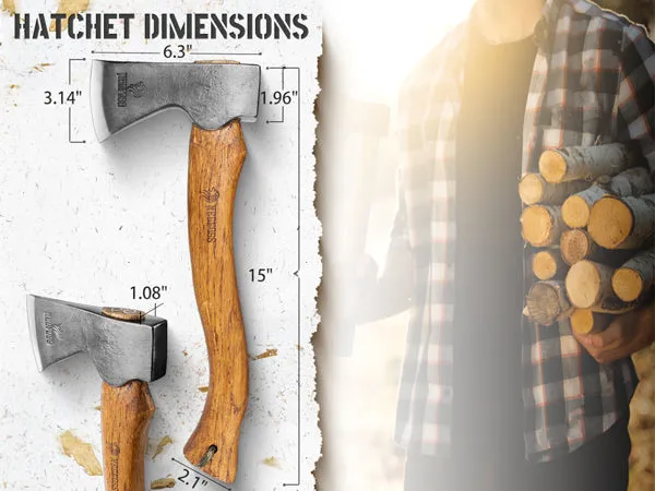 Nedfoss RF38 Outdoor Hatchet, Forged Carbon Steel and Head Beech Wood Handle,  Comes With Retro Leather Sheath