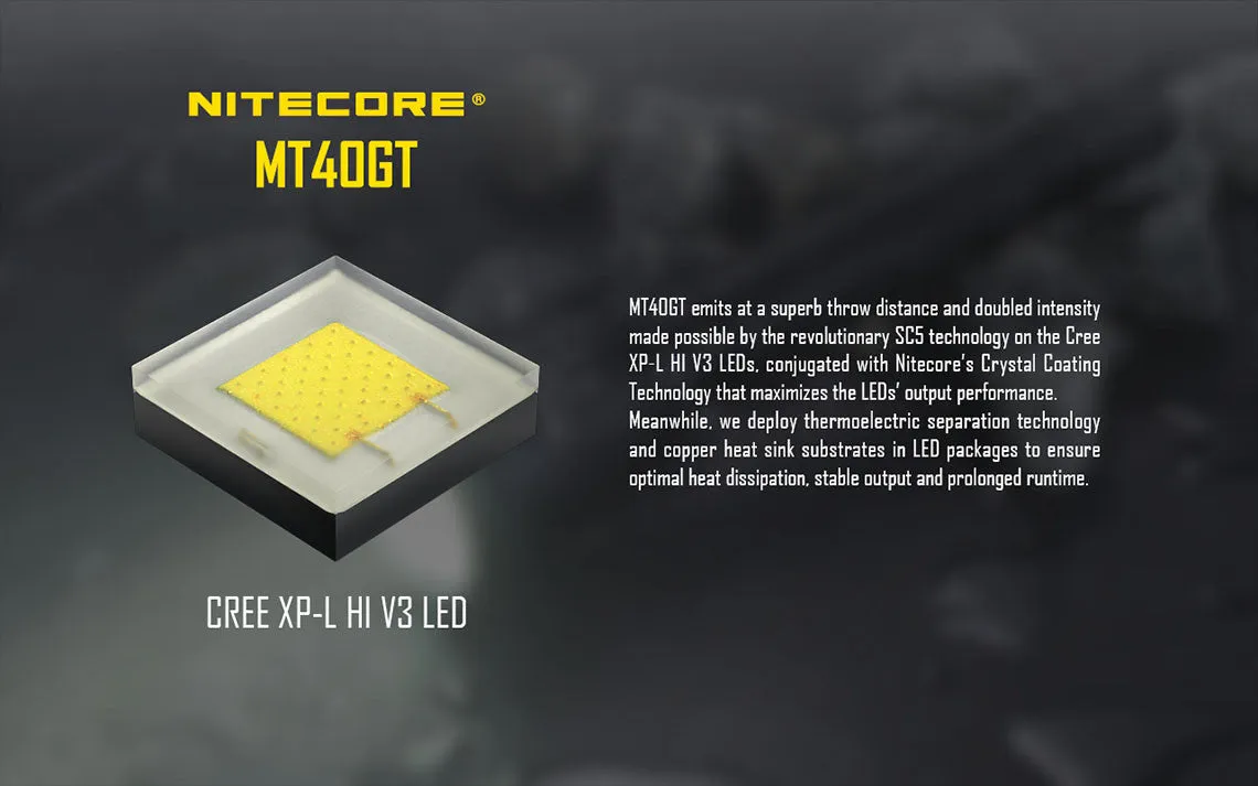 Nitecore MT40GT Flashlight with 1000 Lumens Brightness, Powered by Cree XP-L HI V3 LED Technology