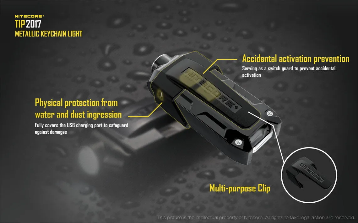 Nitecore TIP 2017 - 360 Lumen USB Rechargeable LED Keychain Flashlight - Blue