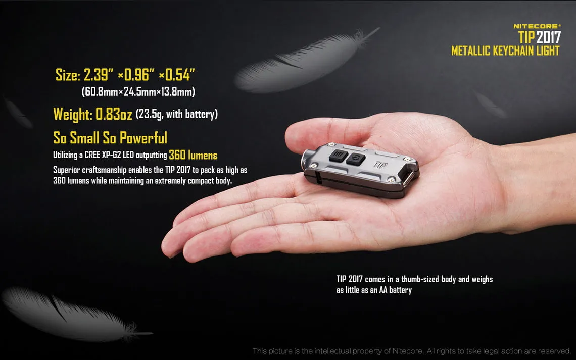 Nitecore TIP 2017 - 360 Lumen USB Rechargeable LED Keychain Flashlight - Blue