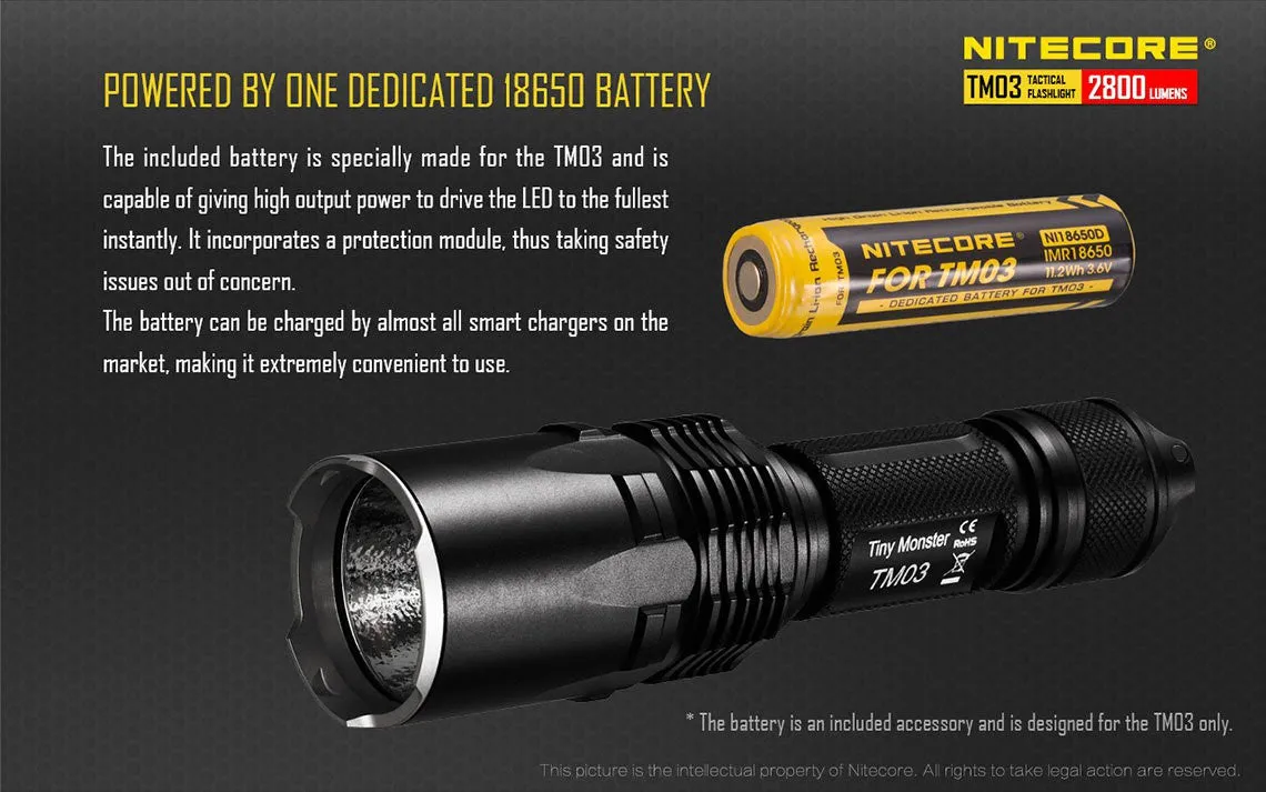 NiteCore TM03 LED Flashlight with IMR18650 Rechargeable Battery 2800 Lumen