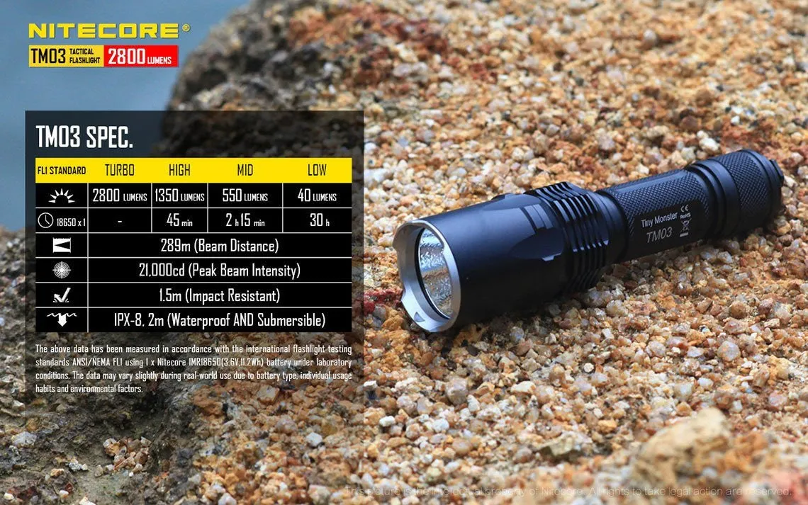NiteCore TM03 LED Flashlight with IMR18650 Rechargeable Battery 2800 Lumen