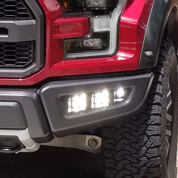 Offroad Alliance - Triple Bezel Fog Light Kit w/ Baja Designs Squadron Racer Lights  - 2017-2020 Raptor
