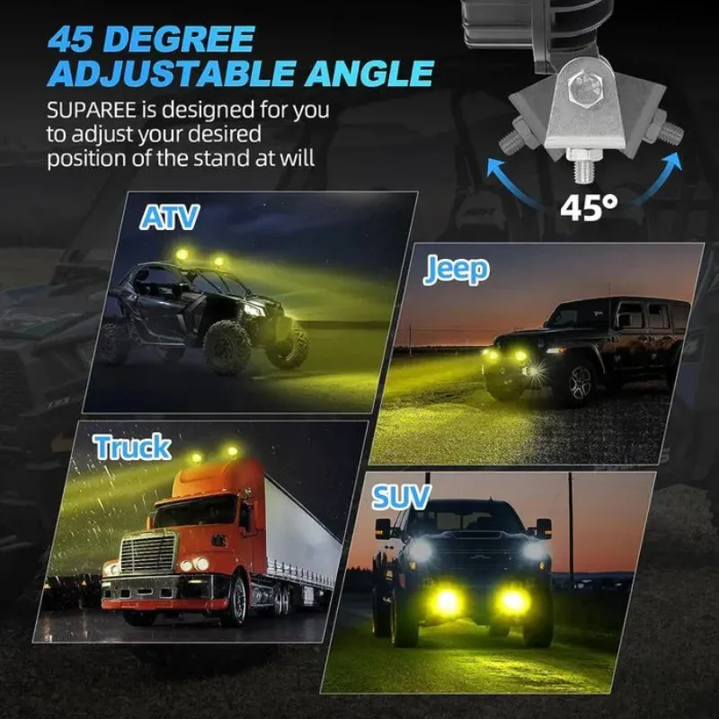 Suparee 7 Inch Work Light 90W Yellow LED Pods for Truck Jeep SUV Off-Road