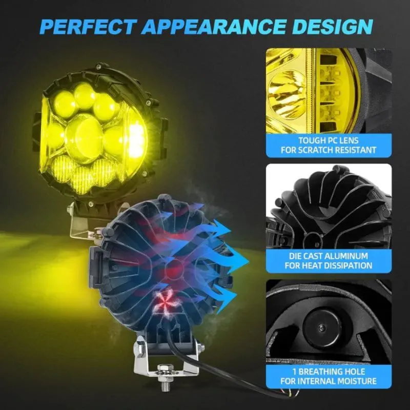 Suparee 7 Inch Work Light 90W Yellow LED Pods for Truck Jeep SUV Off-Road