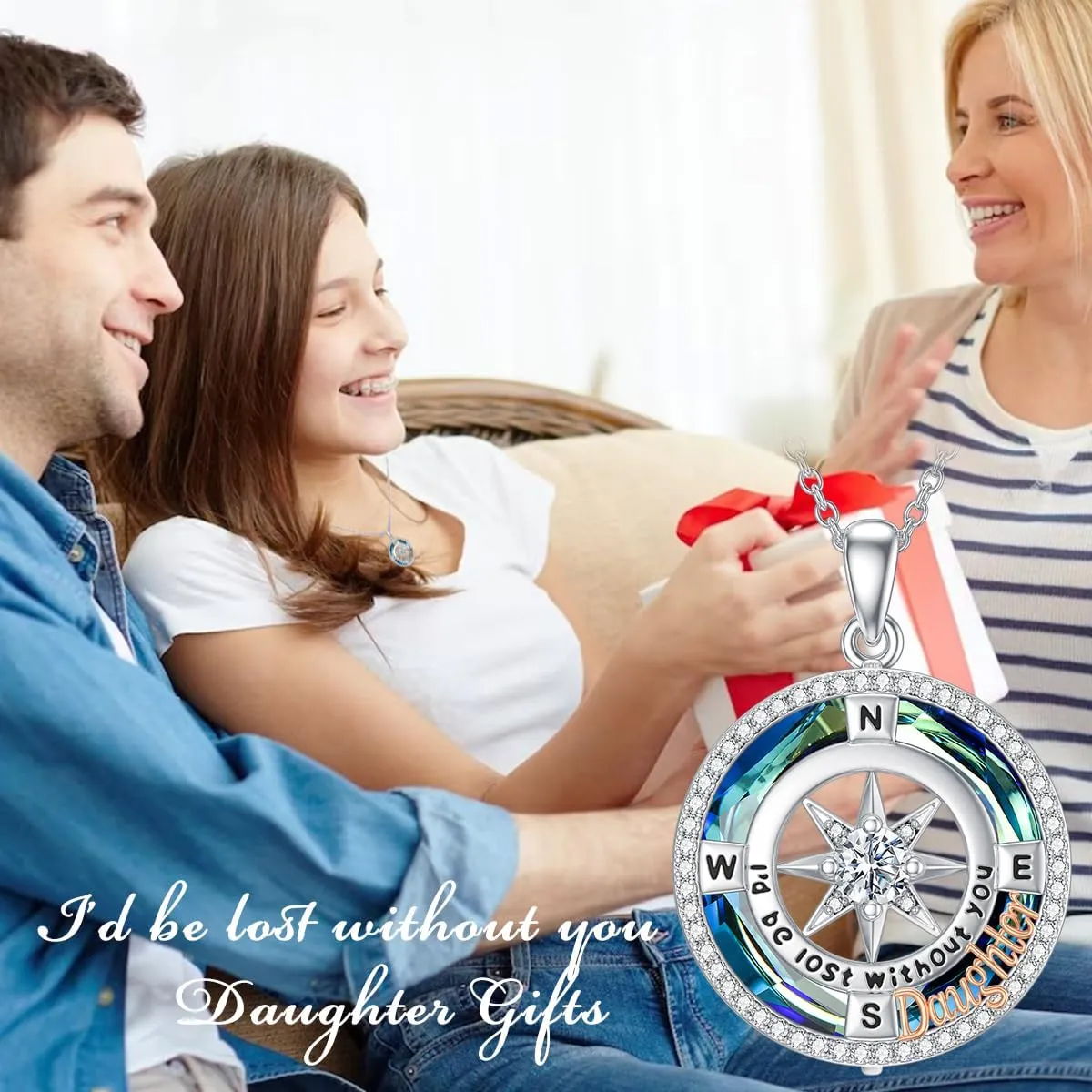 TOUPOP I'd be Lost without You Compass Necklace for Mom/Sister/Nana/Daughter 925 Sterling Silver Compass Jewelry Gifts for Birthday Christmas Party