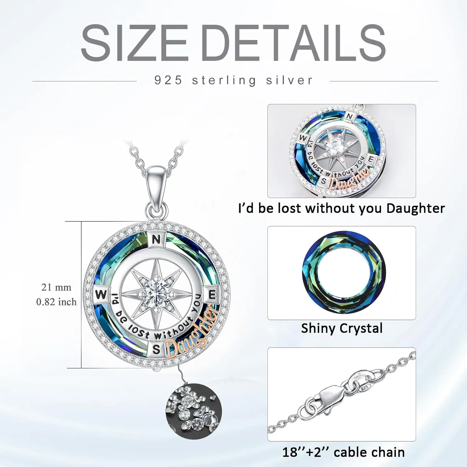 TOUPOP I'd be Lost without You Compass Necklace for Mom/Sister/Nana/Daughter 925 Sterling Silver Compass Jewelry Gifts for Birthday Christmas Party